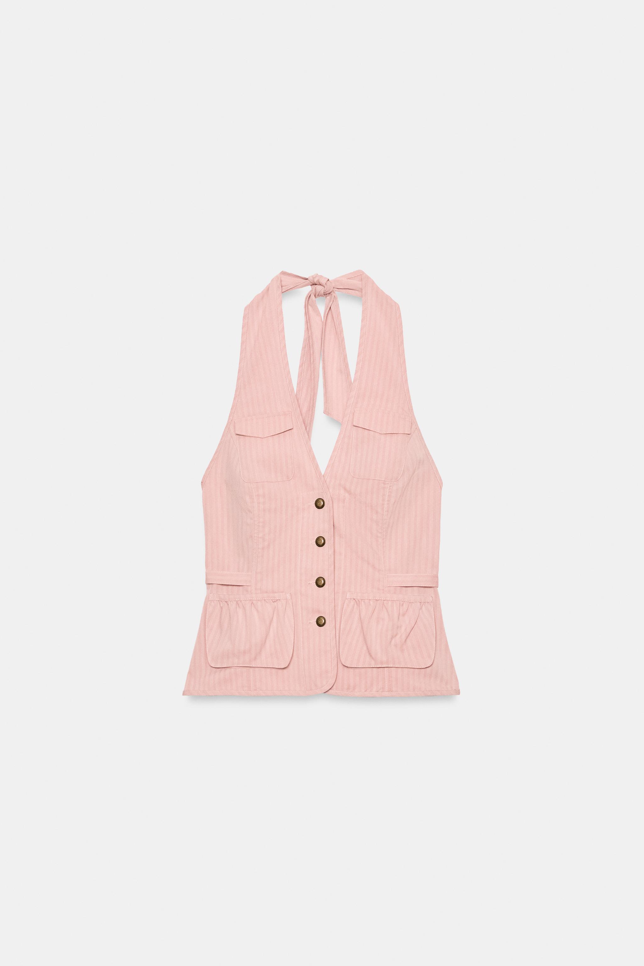 STRIPED HALTER TOP WITH POCKETS